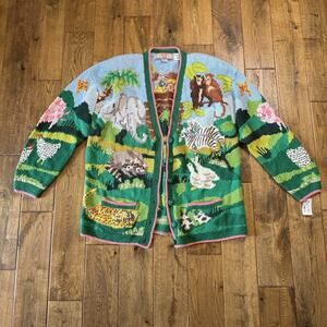 NWT Vintage Hand Knit Cardigan Bay Sweater Noahs Ark Animals Womens Sz XL